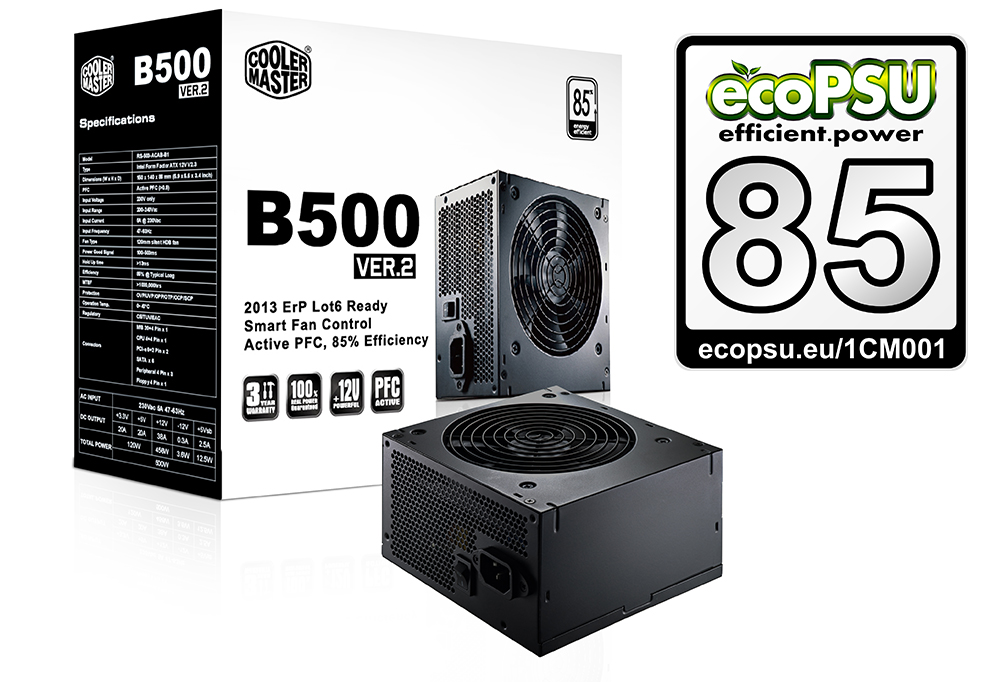 produkt-foto van 'Cooler Master 500 Watt voeding B2, fan 12cm, 20/24 pin'